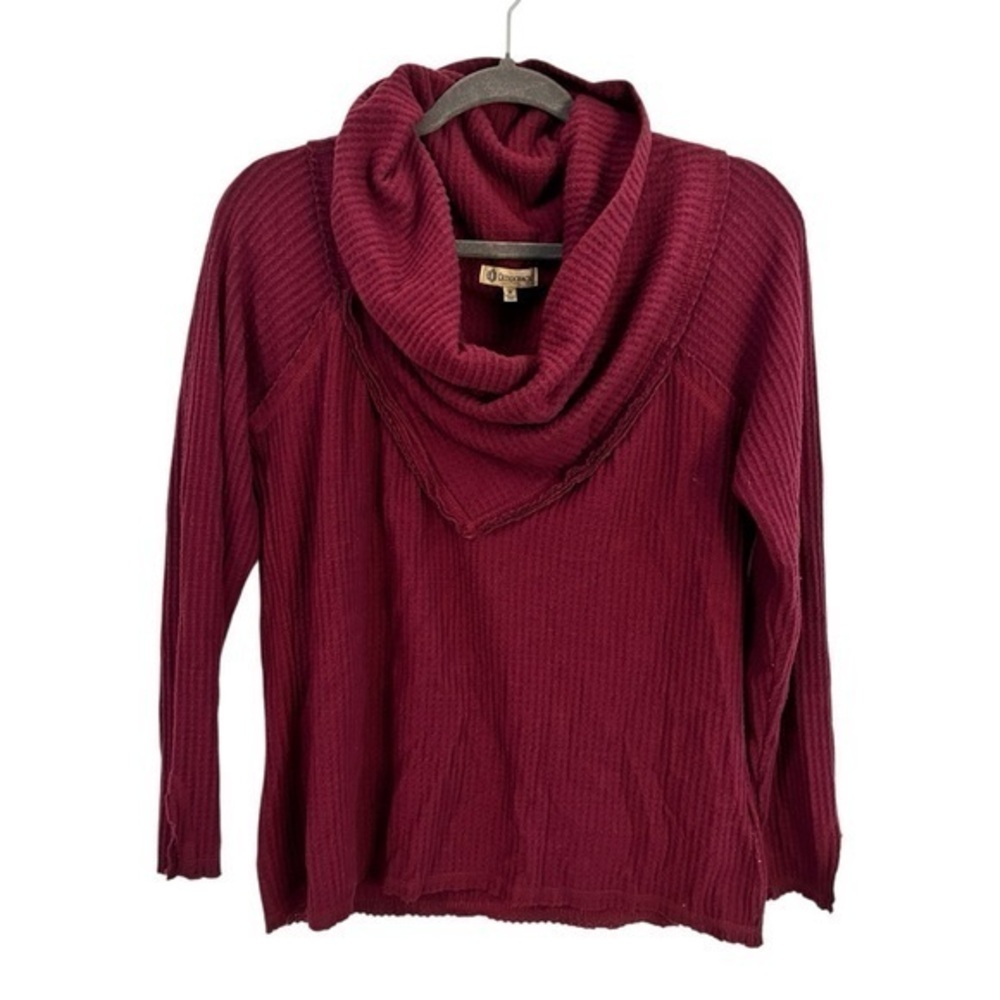 DEMOCRACY M Purple-Burgundy Cowl Neck Waffle Knit Pullover Top